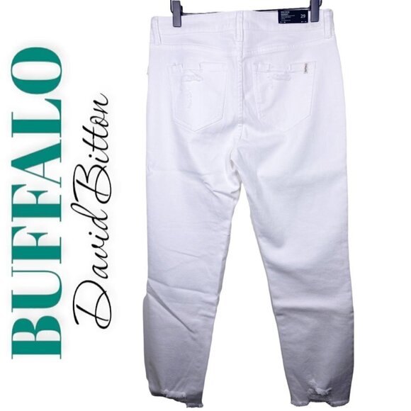 NWT BUFFALO DAVID BITTON Faith White Mid Rise Skinny Jeans Frayed Hem, Size 29 - Picture 2 of 8